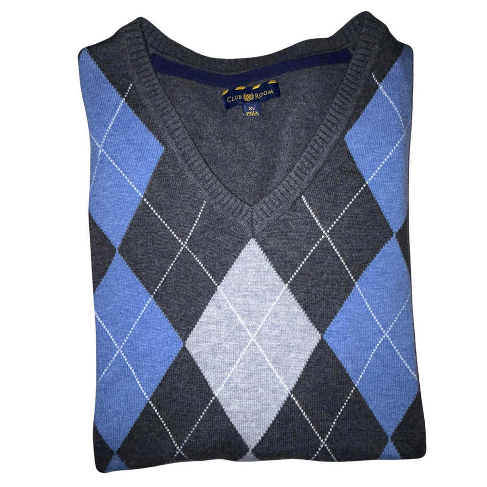 CLUB ROOM Tank Sweater Vest Men's XL Black/Gray/White- COTTON- V-Neck Sleeveless